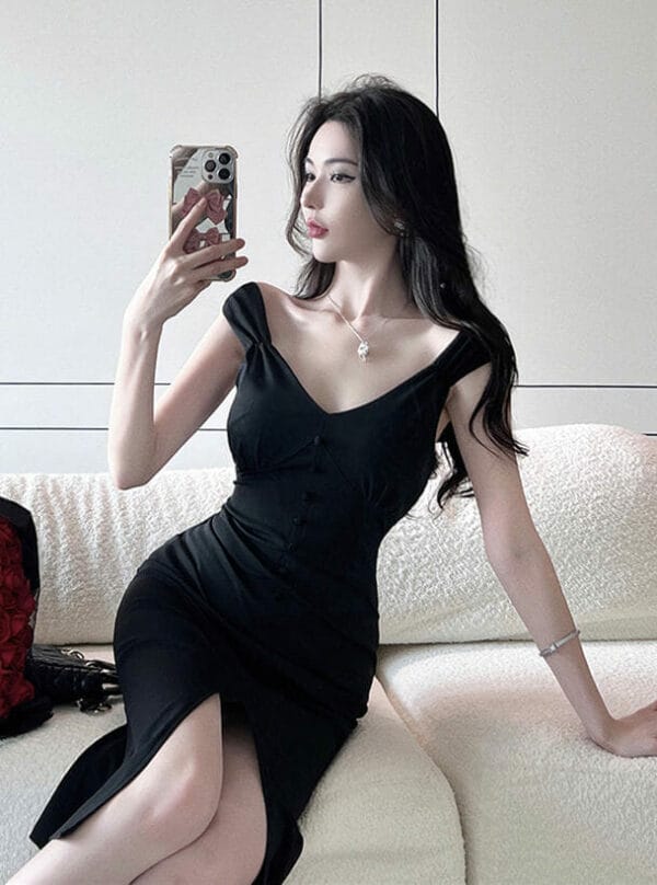 Modern Sexy V-neck Backless Split Bodycon Tank Dress 4