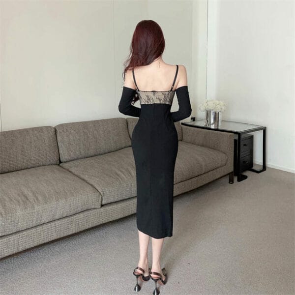 Modern Sexy V-neck Lace Fitted Waist Off Shoulder Slim Dress 5