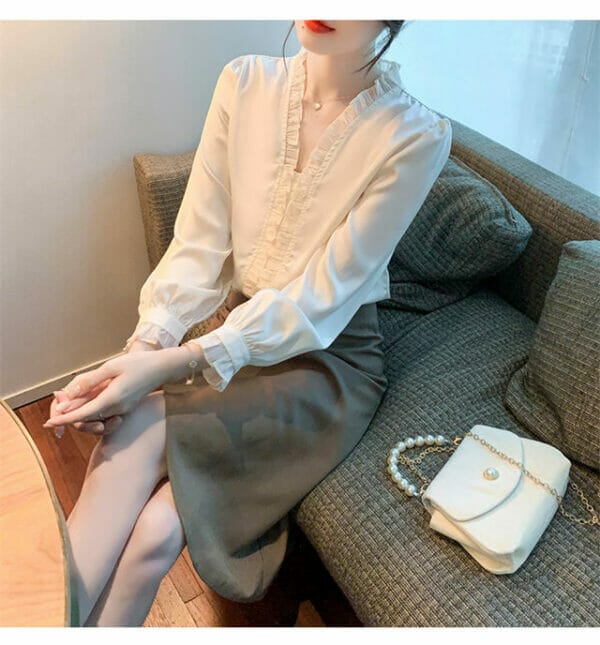 New Arrive Flouncing V-neck Long Sleeve Blouse 5