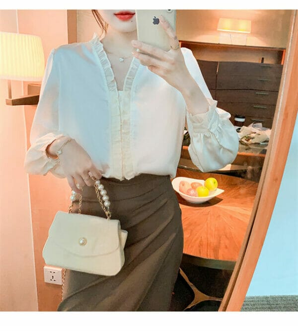 New Arrive Flouncing V-neck Long Sleeve Blouse 4