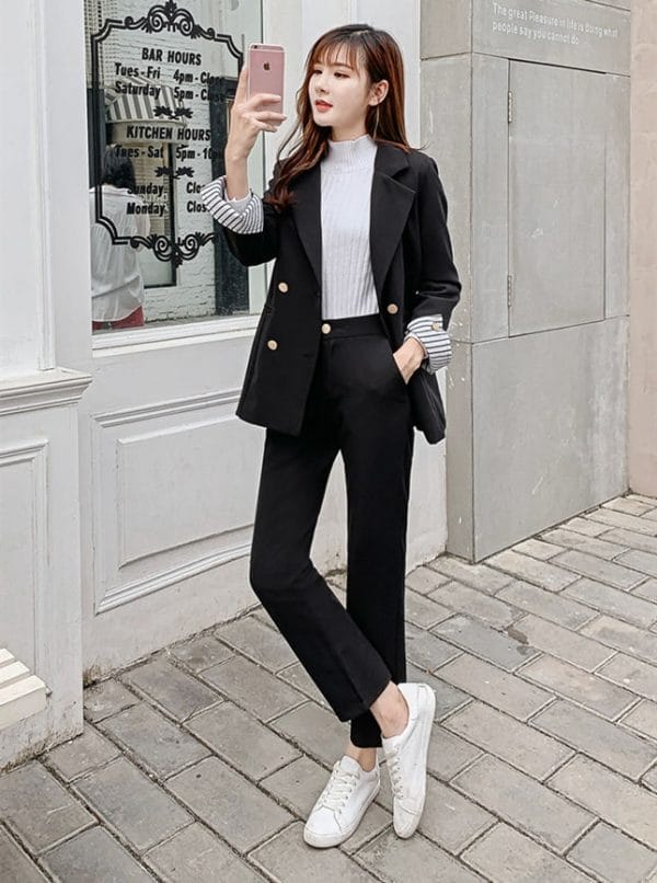 New Double-breasted Tailored Collar Long Suits 6