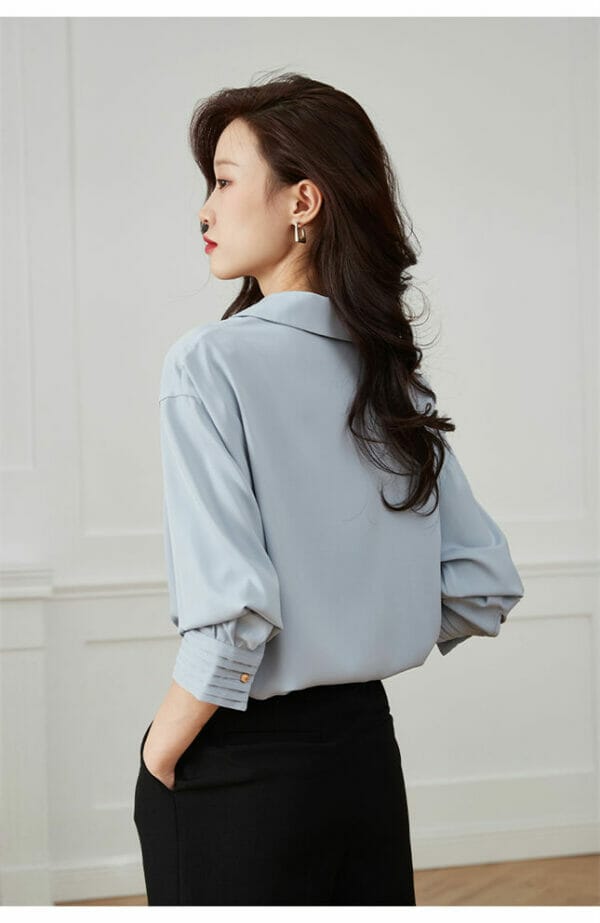 OL 2 Colors Turn-down Collar Loosen Blouse 3