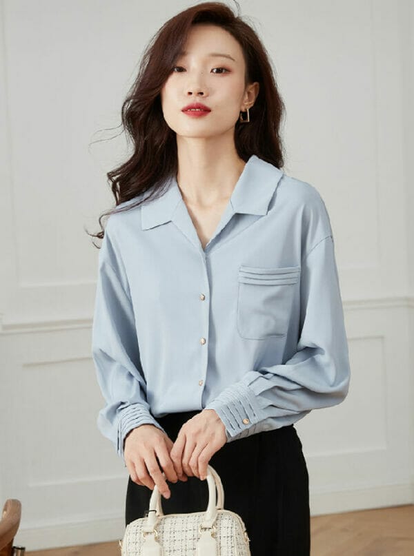 OL 2 Colors Turn-down Collar Loosen Blouse 1