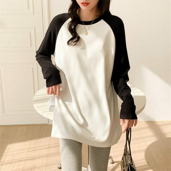 Preppy Color Block Long Sleeve Loosen Blouse 5