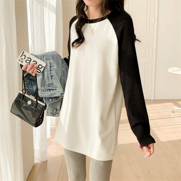 Preppy Color Block Long Sleeve Loosen Blouse 4