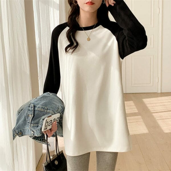 Preppy Color Block Long Sleeve Loosen Blouse 2