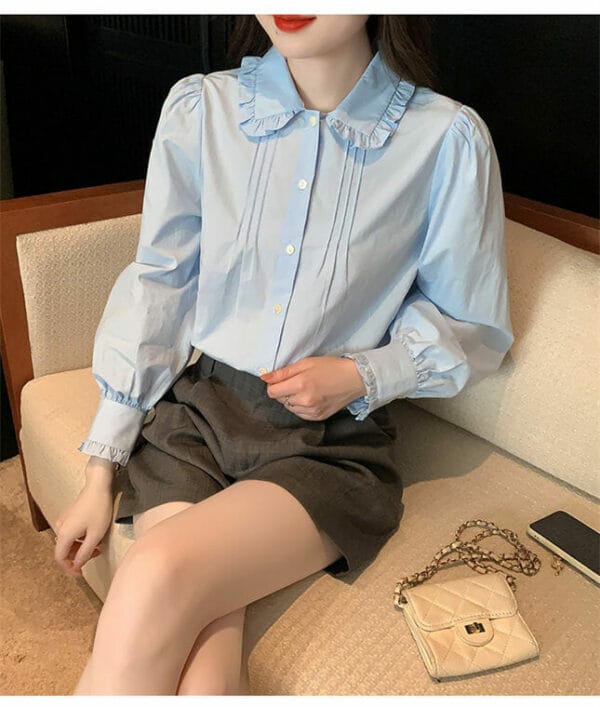 Preppy Doll Collar Pleated Long Sleeve Blouse 5