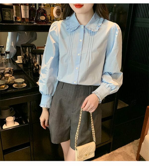 Preppy Doll Collar Pleated Long Sleeve Blouse 4