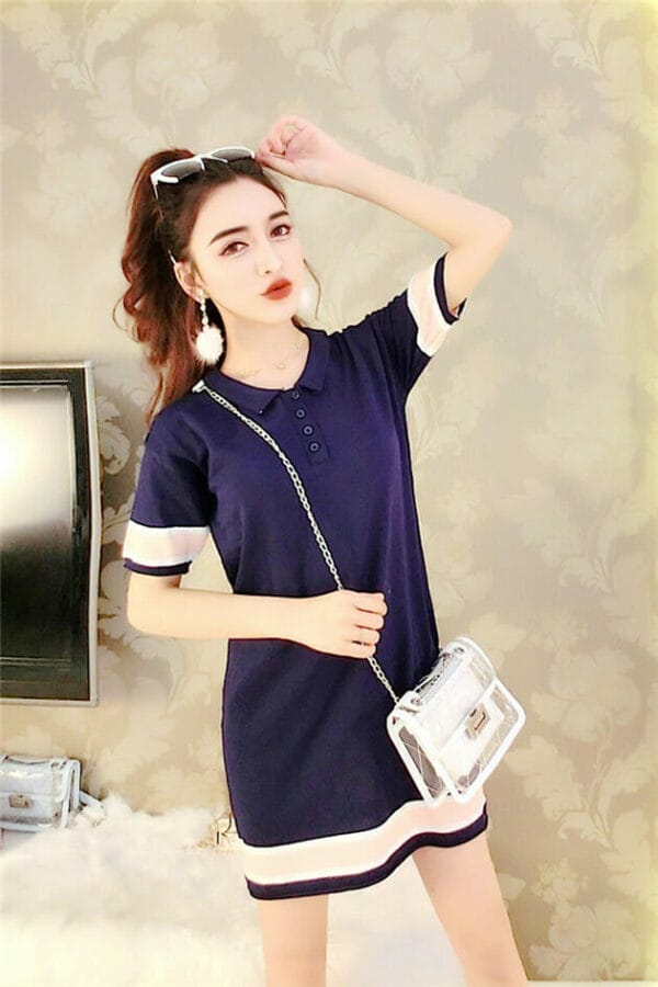 Preppy Fashion 2 Colors Shirt Collar Knitting Dress 4