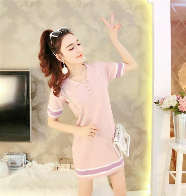 Preppy Fashion 2 Colors Shirt Collar Knitting Dress 2