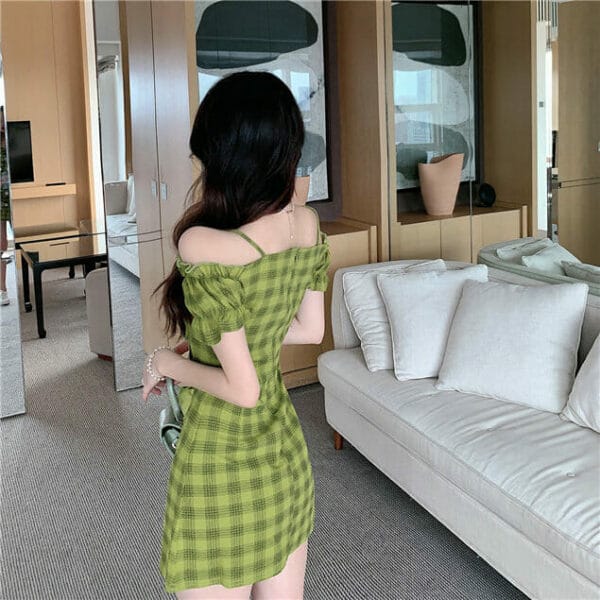 Preppy Fashion Boat Neck Double-breasted Plaids Dress 5