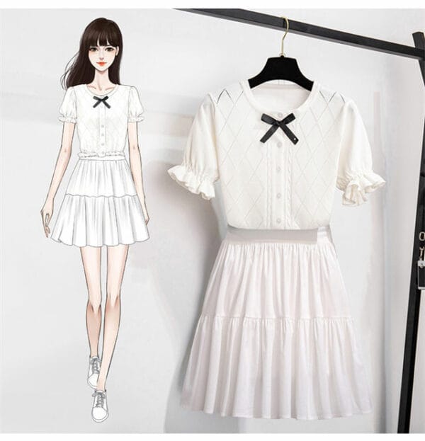 Preppy Fashion Bowknot Knitting Blouse with Pleated Skirt 3