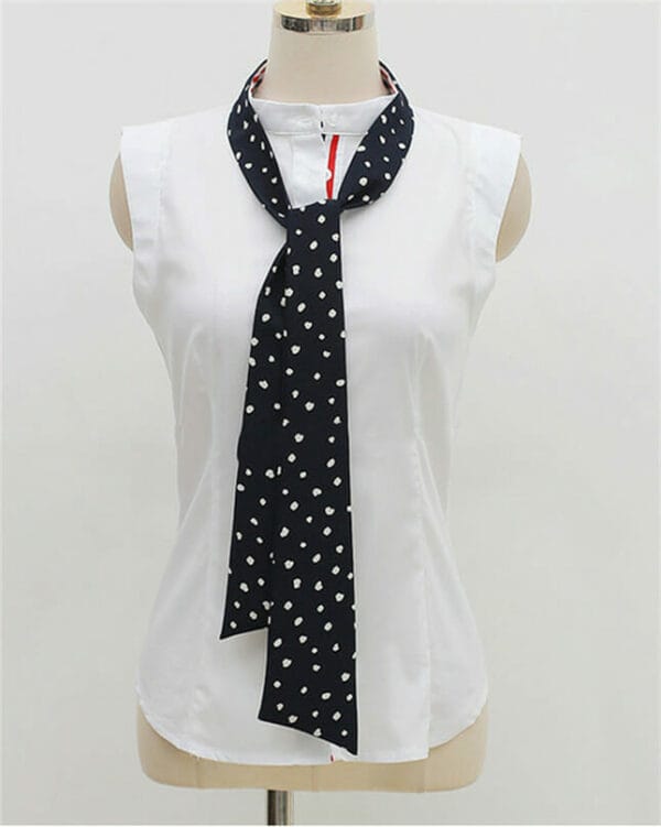 Preppy Fashion Dots Tie Blouse with Fishtail Short Skirt 6