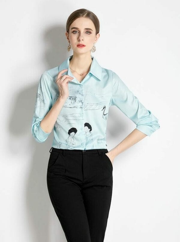 Preppy Fashion Shirt Collar Cartoon Printings Blouse 4