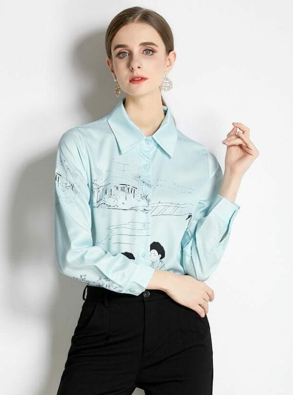 Preppy Fashion Shirt Collar Cartoon Printings Blouse 3