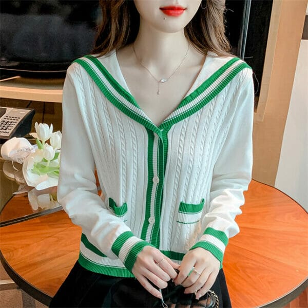 Preppy Fashion Wraps Collar Buttons V-neck Knitting Blouse 2