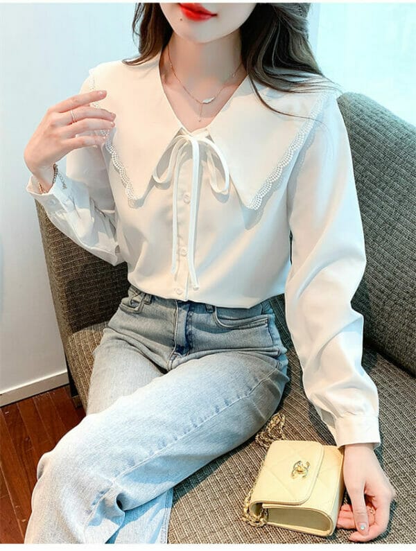 Preppy Girl 2 Colors Doll Collar Long Sleeve Loosen Blouse 6