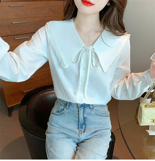 Preppy Girl 2 Colors Doll Collar Long Sleeve Loosen Blouse 5