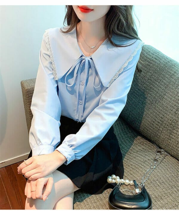 Preppy Girl 2 Colors Doll Collar Long Sleeve Loosen Blouse 3