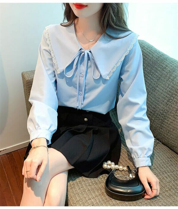 Preppy Girl 2 Colors Doll Collar Long Sleeve Loosen Blouse 2