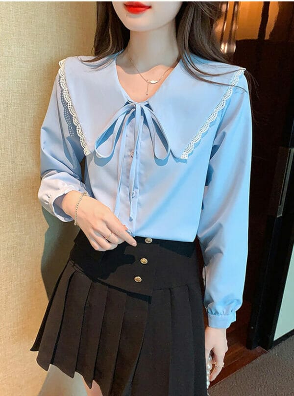 Preppy Girl 2 Colors Doll Collar Long Sleeve Loosen Blouse 1