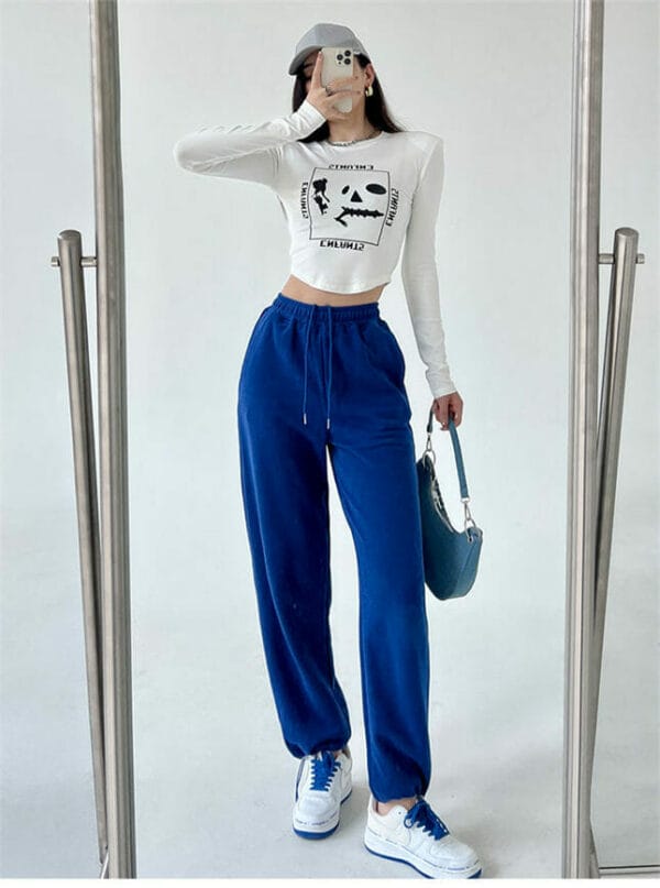 Preppy Girl Printings Cotton T-shirt with Jogger Long Pants 4