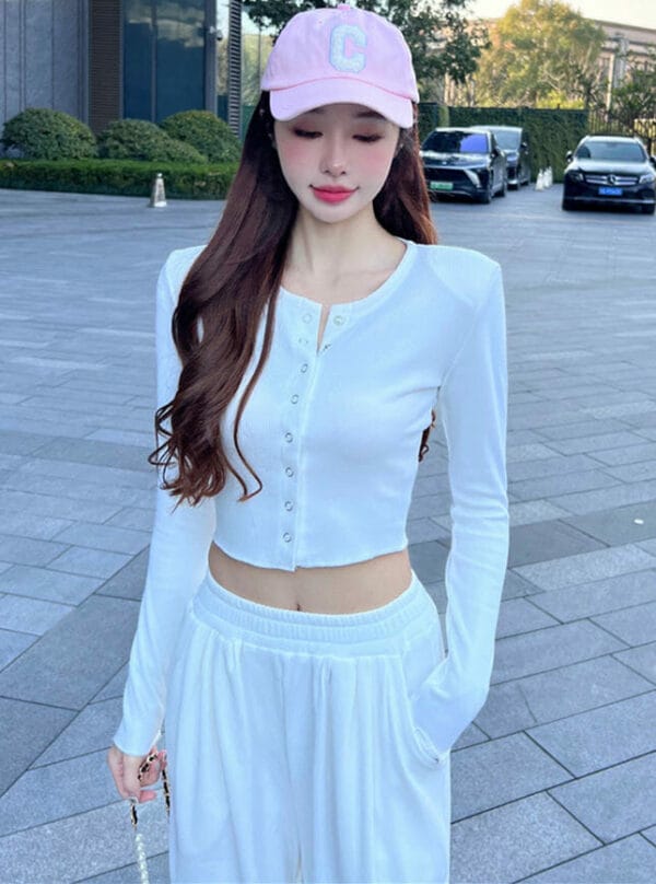 Preppy Girl Single-breasted Tops with Wide-leg Long Pants 5