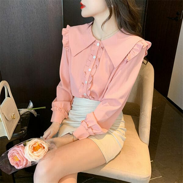 Preppy Girls 2 Colors Flouncing Doll Collar Long Sleeve Blouse 3