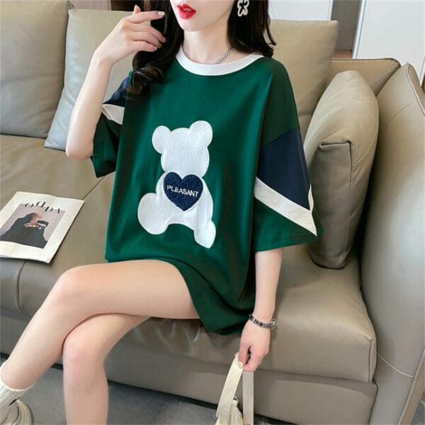 Preppy Girls 3 Colors Cartoon Bear Loosen Cotton Tee 2