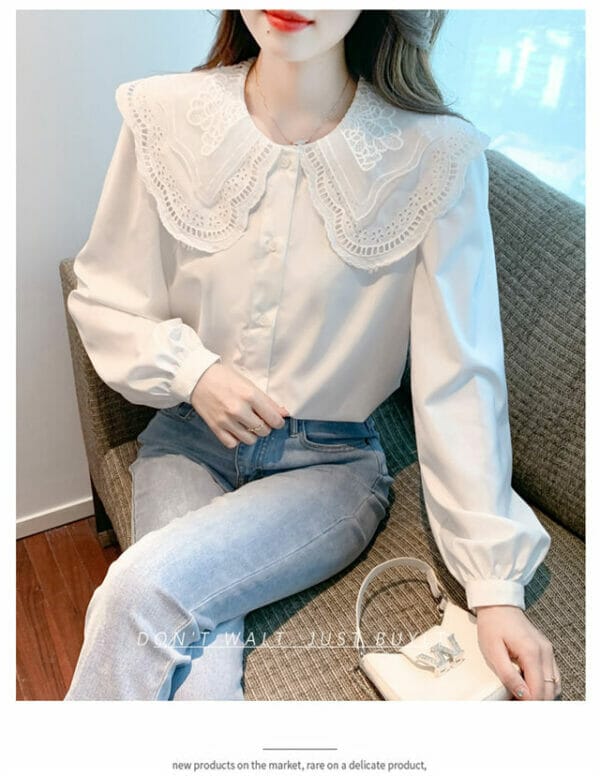 Preppy Lace Doll Collar Puff Sleeve Blouse 4