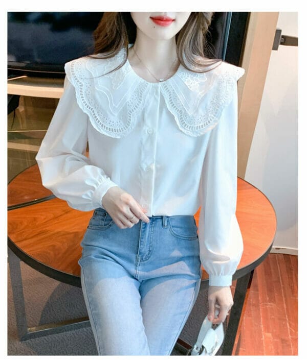 Preppy Lace Doll Collar Puff Sleeve Blouse 3