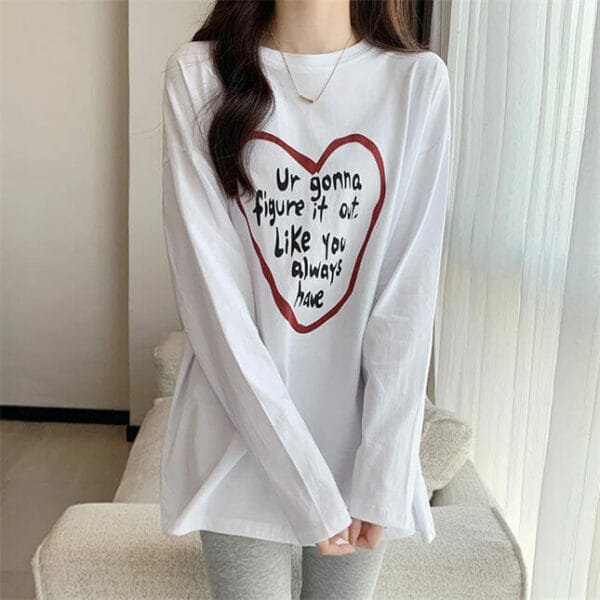 Preppy New Letters Heart Printings Oversize Cotton T-shirt 4