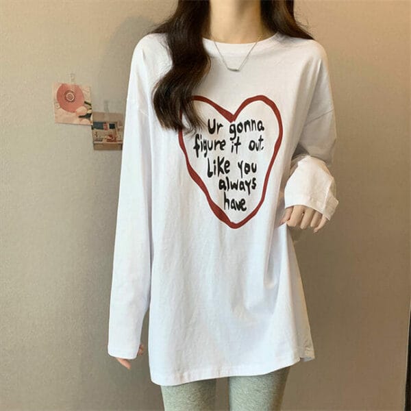 Preppy New Letters Heart Printings Oversize Cotton T-shirt 2