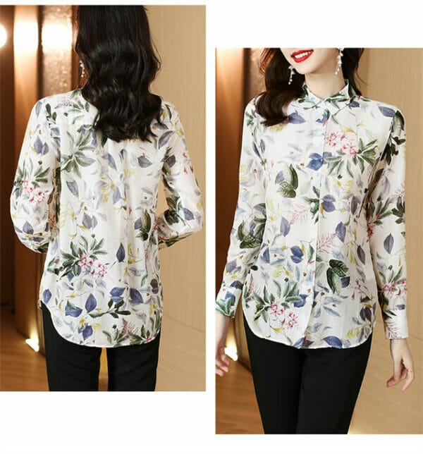 Pretty Autumn Fashion Flowers Loosen Long Sleeve Blouse 5