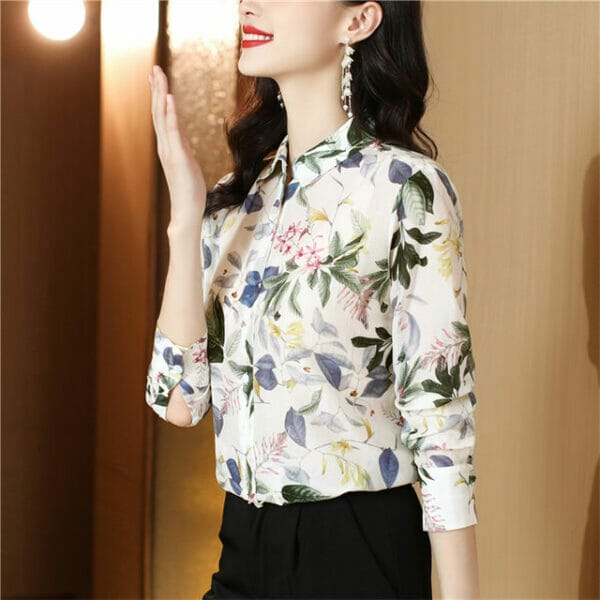 Pretty Autumn Fashion Flowers Loosen Long Sleeve Blouse 4