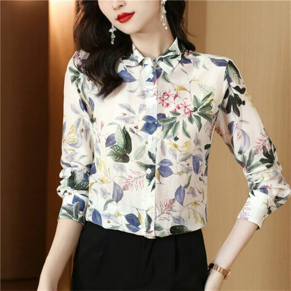 Pretty Autumn Fashion Flowers Loosen Long Sleeve Blouse 3