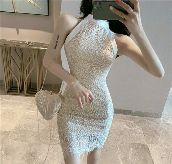 Pretty Fashion 2 Colors Off Shoulder Lace Skinny Dress 3