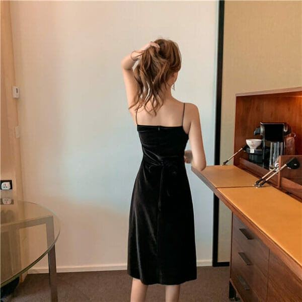 Pretty Fashion 2 Colors Tie Waist Velvet Straps Dress 6