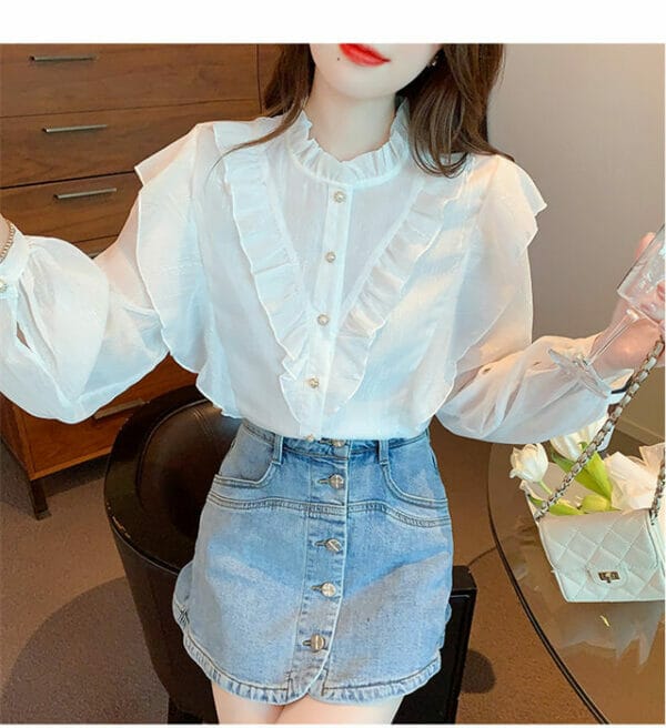 Pretty Fashion 3 Colors Flouncing Chiffon Long Sleeve Blouse 6