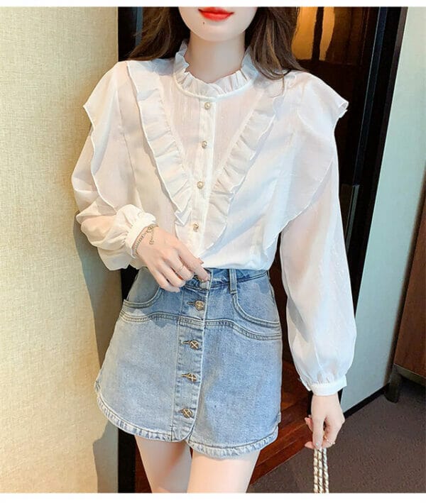 Pretty Fashion 3 Colors Flouncing Chiffon Long Sleeve Blouse 5