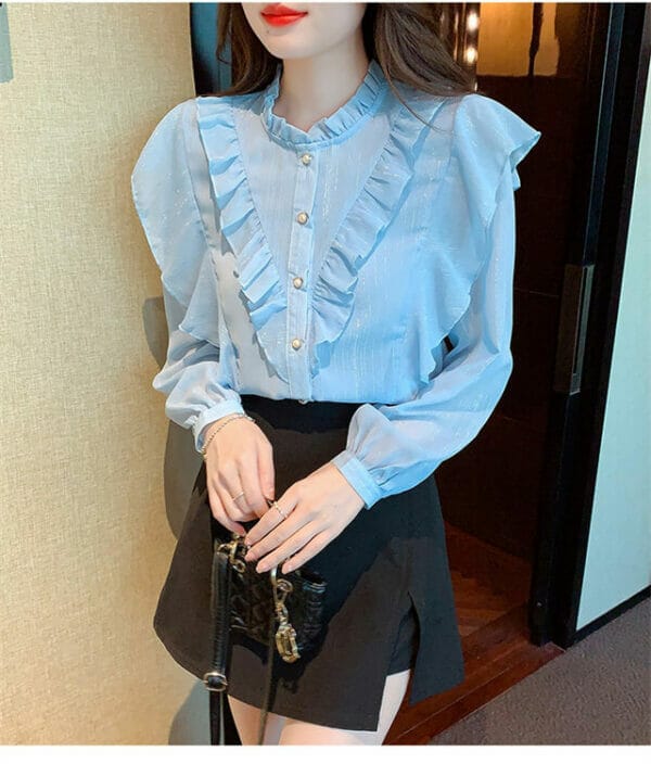 Pretty Fashion 3 Colors Flouncing Chiffon Long Sleeve Blouse 4