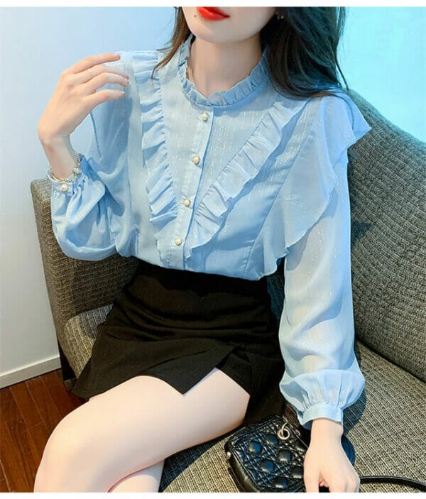 Pretty Fashion 3 Colors Flouncing Chiffon Long Sleeve Blouse 3