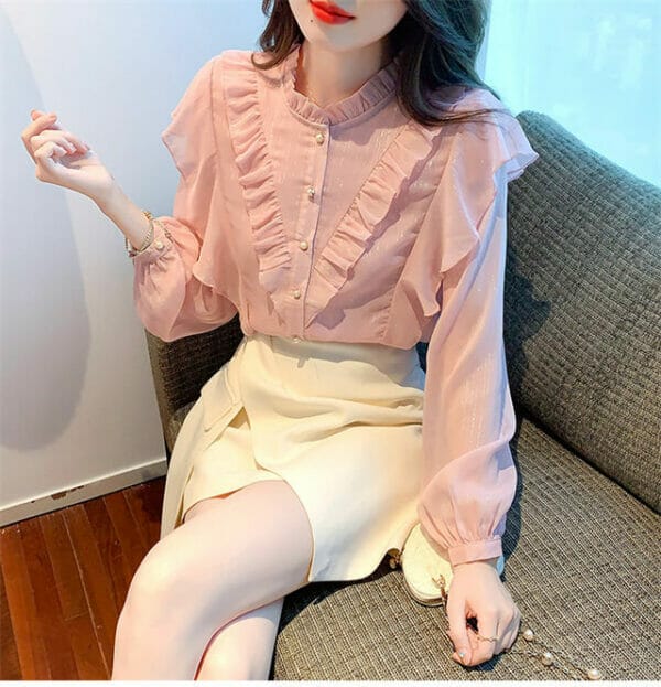 Pretty Fashion 3 Colors Flouncing Chiffon Long Sleeve Blouse 2