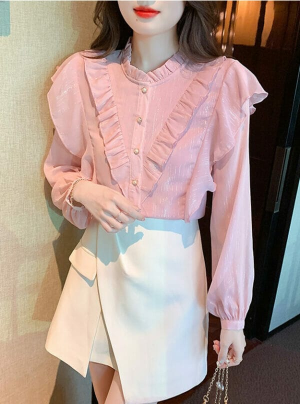 Pretty Fashion 3 Colors Flouncing Chiffon Long Sleeve Blouse 1