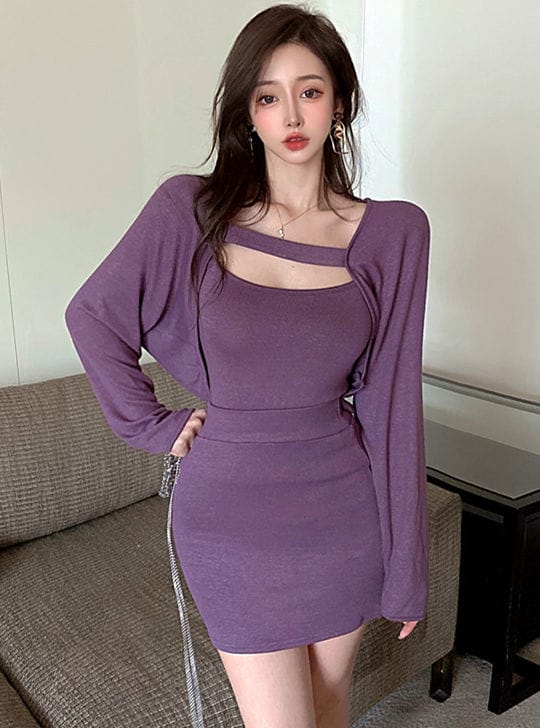 Pretty Fashion Batwing Blouse with Camisole and Short Skirt 1