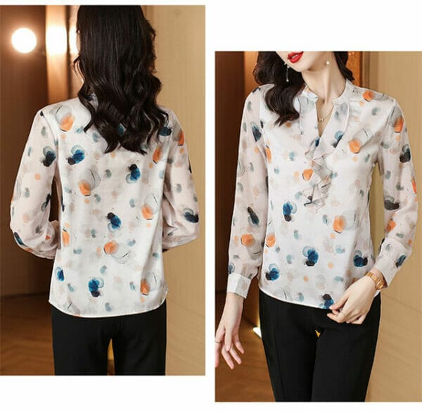 Pretty Fashion Flouncing V-neck Ink Printings Casual Blouse 5
