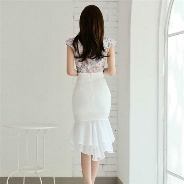 Pretty Fashion Flowers Flouncing Blouse with Fishtail Skirt 5