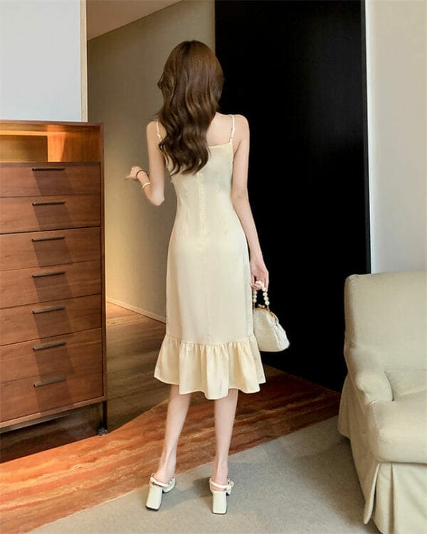 Pretty Fashion Pleated Bust Fishtail Straps Slim Dress 5