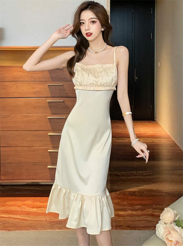 Pretty Fashion Pleated Bust Fishtail Straps Slim Dress 1