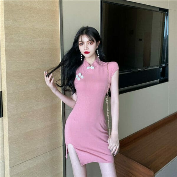 Pretty Fashion Stand Collar Cheongsam Skinny Tank Dress 3